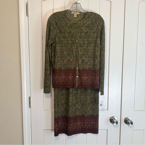 Vintage Pleat Pleat by Raphael Olive Green and Brown Women's Maxi Skirt Set NWT - Picture 2 of 10